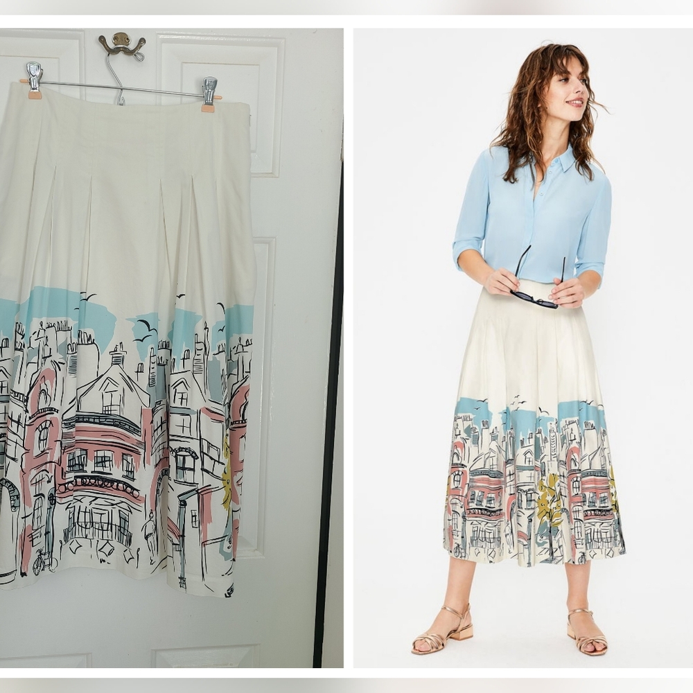 Boden Theodora Scenic Print Pleated Skirt